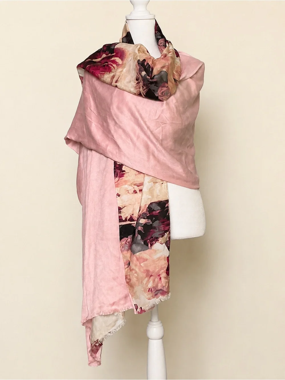 WHBM Reversible Satin Floral Wrap Scarf Romanticcore 70” x 25”
